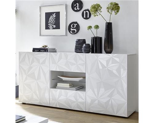 Bahut 180 cm design blanc laqué ANTONIO - Blanc - L 181 x P 42 x H 84 cm
