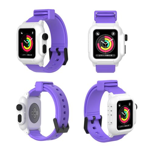 Bracelet en silicone WISETONY remplacement pour Apple Watch Series 2/3 42mm - Blanc&Violet