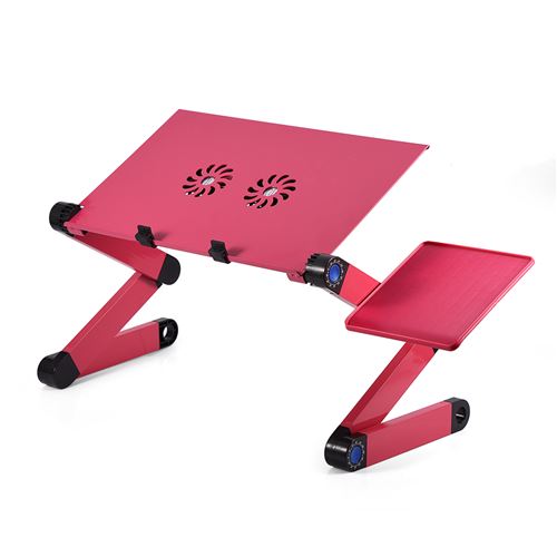 Support de Table pour Ordinateur PortablePpliable à 360 ° avec Support de Souris double Ventilateur Boad - Rose rouge