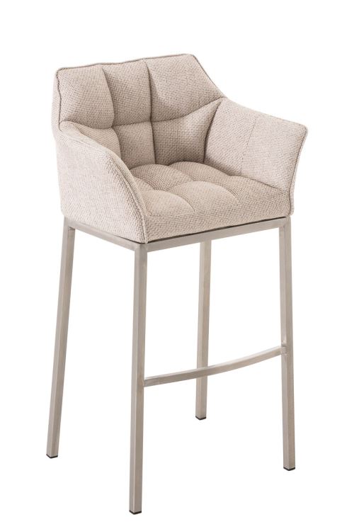 Tabouret de bar damaso en tissu avec 4 pieds , ivoire/acier inoxydable