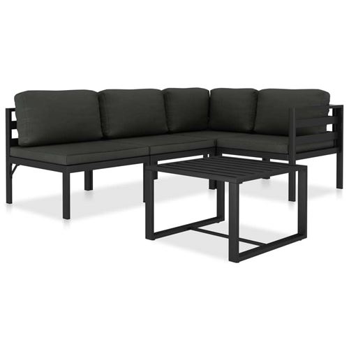 vidaXL Salon de jardin - 1 canapé d'angle 4 pièces + 1 table basse - Aluminium Anthracite