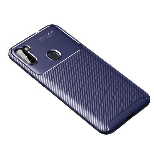 Coque en TPU fibre de carbone résistante aux chutes bleu pour votre Samsung Galaxy A11