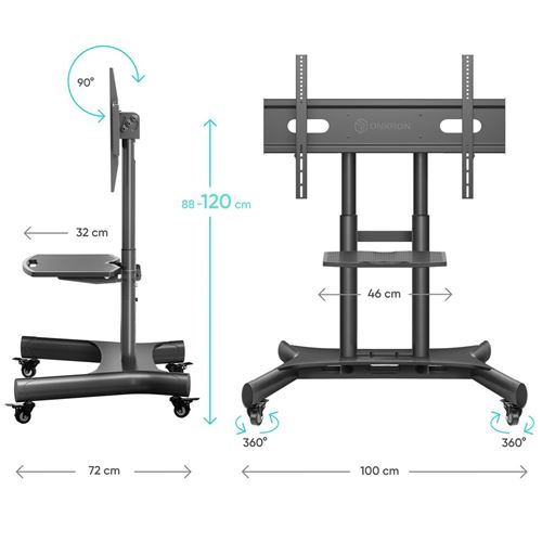 Support TV Mobile ONKRON Sur Roulettes - Pour Écrans 50-90 Pouces, 90kg, Hauteur Réglable, VESA 200x200 à 800x600