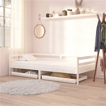 vidaXL 2x Bois de Pin Massif Tiroirs de Lit Unité de Rangement de Lit Accessoires de Chambre à Coucher Salon Salle de Séjour Maison Intérieur Blanc - 1