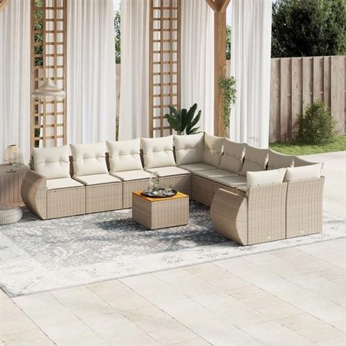  Vidaxl Salon De Jardin 11 Pcs Avec Coussins Beige R&eacute;sine Tress&eacute;e