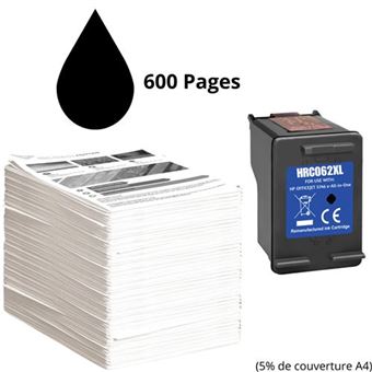Cartouche D'encre 62XL Compatible HP 62 Noir - Pour OfficeJet 200/250, Envy 5540/5640, 630 Pages, Pack 1 Noir - 9