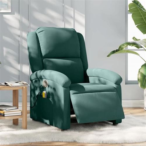 vidaXL Fauteuil de massage, relaxation électrique réglable velours vert foncé