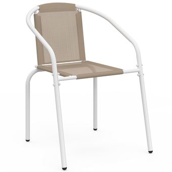 Lot De 4 Chaises Jardin Empilables LYMA – Métal Blanc + Textilène Gris Anthracite | Confort Assise Souple | Style Moderne Terrasse Balcon