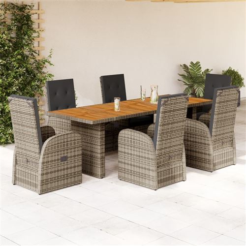 Non Communiqué Gris Vidaxl 7-Delige Tuinset Met Kussens Poly Rattan Grijs3277591