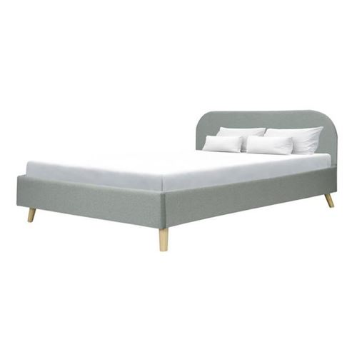 SVEA Lit adulte 160x200 cm - Scandinave - Tissu Gris clair - Sommier inclus