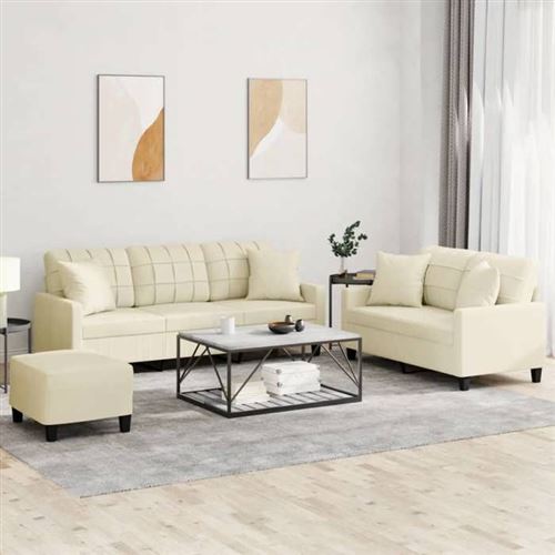 Non Communiqué Beige Vidaxl Ensemble De Canapés Avec Coussins 3 Pcs, Canapés Avec Accoudoirs Et Dossier, Ensemble De Meubles Avec Repose-Pied 3201394