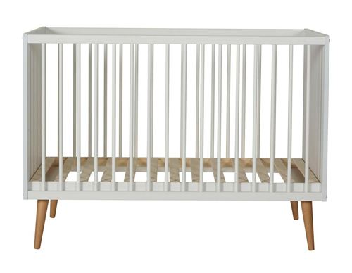  Lit b&eacute;b&eacute; 60x120 cm bois laqu&eacute; blanc et pieds h&ecirc;tre massif Cosy
