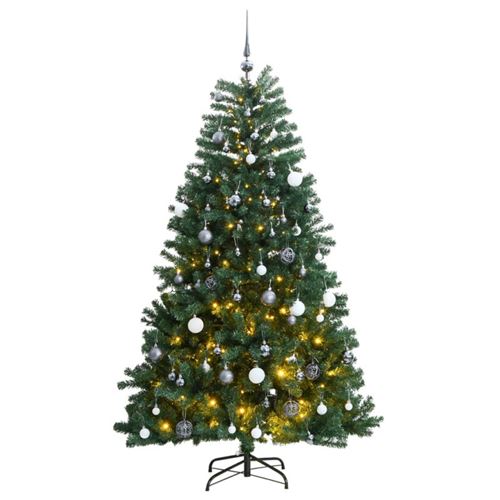vidaXL Sapin de Noël artificiel articulé 300 LED et boules 180 cm