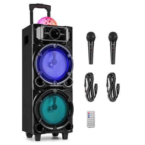 Fenton Live290 Enceinte Karaoké Portable 2X8’’ Avec Bluetooth – 300 Watts, 2 Micros, Boule Disco Leds