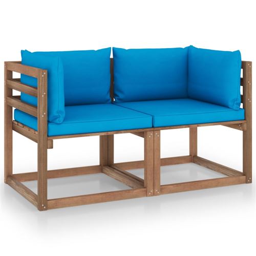 vidaXL Canapé palette de jardin 2 places et coussins bleu clair Pinède