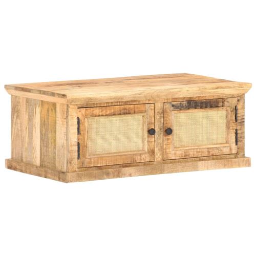 Vidaxl Table Basse 90X50x35 Cm Bois De Manguier Et Canne Naturelle - Image 2
