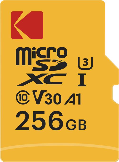 Carte mémoire Micro SDXC Kodak UHS-I U3 V30 256 Go avec adaptateur Micro SD
