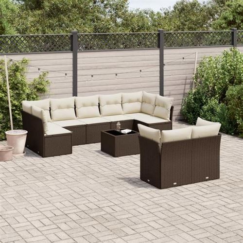 Salon de jardin modulable Vidaxl resine tressee marron 10 pieces 9 personnes