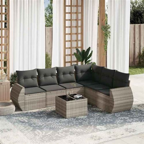 Non Communiqué Gris Vidaxl Salon De Jardin Avec Coussins 7 Pcs, Canapés De Terrasse, Ensemble De Meubles De Patio, Mobilier D'extérieur, 3253759