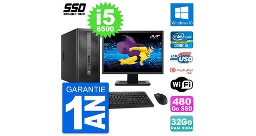 PC De Bureau HP PC Tour HP Elitedesk 800 G2 Ecran 22" i5-6500 Ram 32Go SSD 480Go Windows 10 WiFi