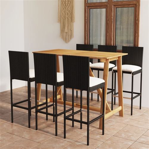 Ensemble de bar de jardin avec coussins 7 pcs Noir - Vidaxl