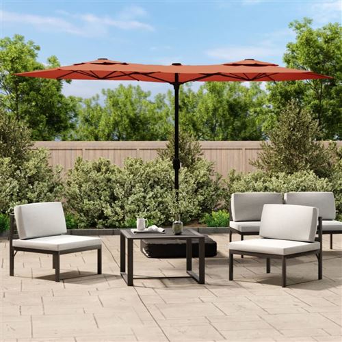 Vidaxl Parasol &Agrave; Double T&ecirc;te Avec Led Terre Cuite 316x240 Cm