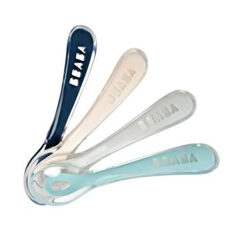 BEABA Lot de 4 cuilleres 2eme âge Silicone Blue - 1