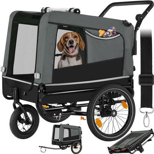 Comparer les prix de TecTake Remorque vélo pour chien WoofRider multifonction, Pliable, jusqu'à 40kg - gris