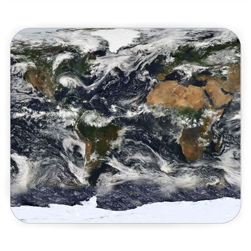 Tapis de souris Carte du monde planisphere photo satellite nuages