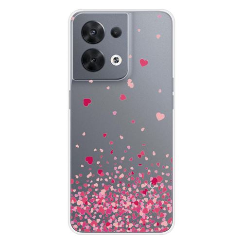 Coque en silicone imprimée compatible Oppo Reno 8 5G Confettis de Coeurs Rose