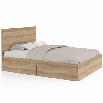 Lit Double OMAHA 140x190 Cm Avec 4 Tiroirs Et Tête De Lit - Blanc - Idéal Pour Petits Espaces