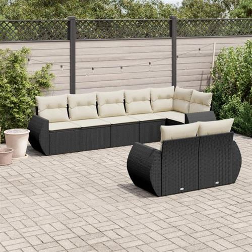 vidaXL Salon de Jardin avec Coussins 8 pcs, Canapés de Terrasse, Ensemble de Meubles de Patio, Mobilier d'Extérieur, Noir 3221615