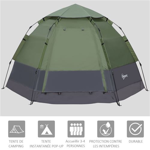 Tente de camping automatique pop up 2-3 pers. gris clair gris