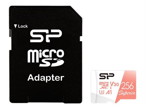 SILICON POWER Superior - Carte mémoire flash (adaptateur microSDXC vers SD inclus(e)) - 256 Go - A1 / Video Class V30 / UHS-I U3 / Class10 - microSDXC UHS-I