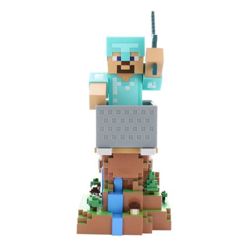 Exquisite Gaming Figurine Minecraft Steve Armure Diamant - Cable Guys - Support Écouteurs, Smartphone Ou Petit Accessoire - 20 Cm - Neuf - Image 5