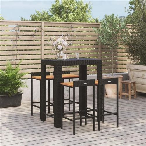 Ensemble de bar jardin 5 pcs noir poly rotin/bois massif acacia Vidaxl