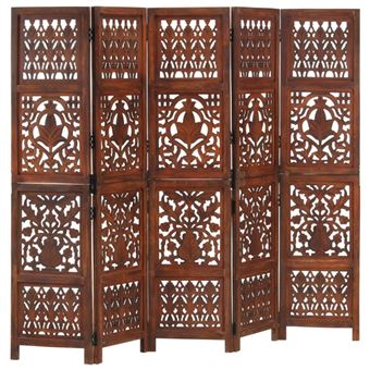 Cloison de séparation 5 panneaux Marron 200x165cm Bois manguier - 1