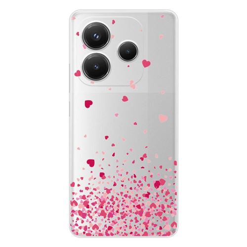 Coque en silicone imprimée compatible Xiaomi Redmi Note 14 5G Confettis de Coeurs Rose
