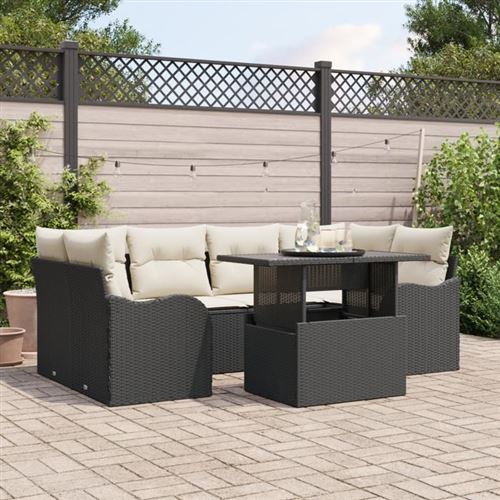 Non Communiqué Noir Ensemble De Canapé De Jardin Vidaxl 7 Pièces Avec Coussins Rattan Poly 3357130