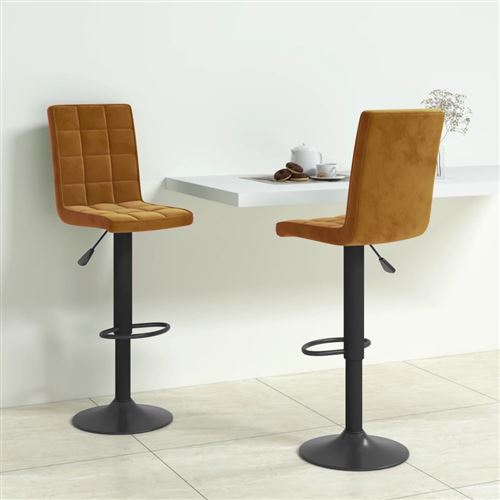 Vidaxl Marron Tabourets De Bar Lot De 2 Velours335761 - Image 2