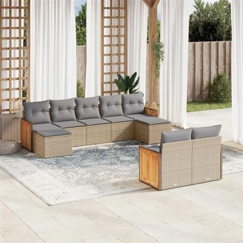 Non Communiqué Beige Vidaxl Salon De Jardin Avec Coussins 9 Pcs, Canapés De Patio, Ensemble De Meubles, Mobilier De Terrasse Extérieur, 3260484