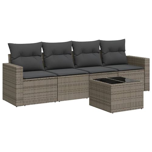 Salon de jardin vidaXL 5 pièces avec coussins gris résine tressée