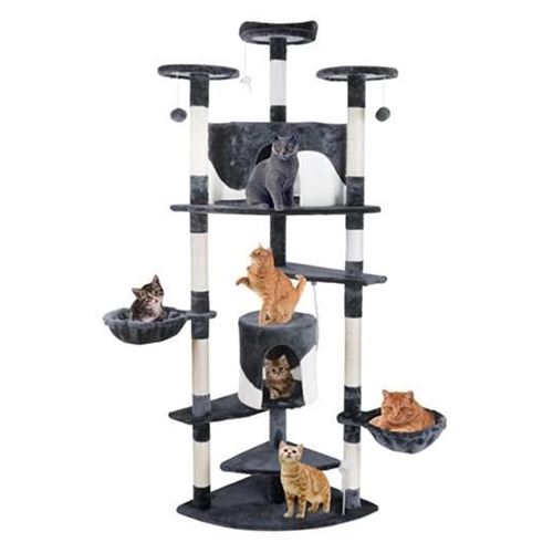 Comparer les prix de MALATEC - arbre a chat 200 cm 11 modules avec cabanes jouets paniers gris blanc