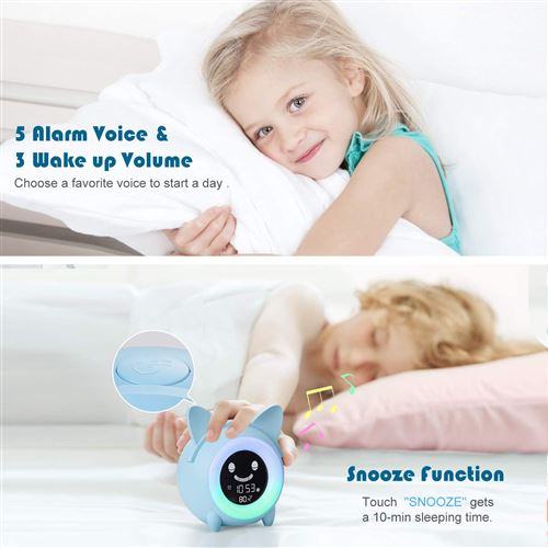 Radio-réveil GENERIQUE Réveil enfant veilleuse bébé 5 couleurs luminosité  réglable, hibou bleu
