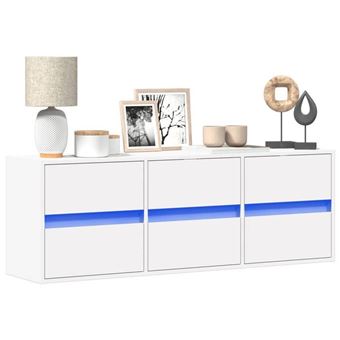 vidaXL Meuble TV mural avec lumières LED blanc 130x31x35 cm, meuble TV suspendu au mur, unité TV flottante, support TV 852299 - 1