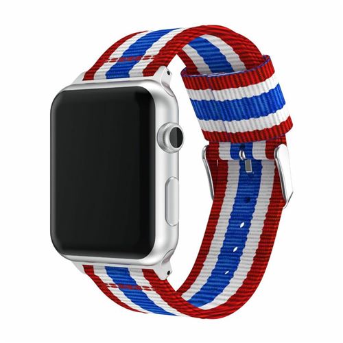 Bracelet en PU à rayures rouge/blanc/bleu pour votre Apple Watch Series 4 44mm/Series 3 2 1 42mm
