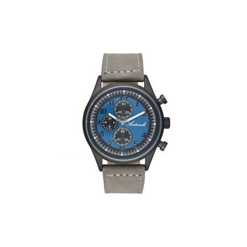 Montre Homme Antoneli à Quartz Cadran Bleu/Noir 42mm Et Bracelet Gris En Cuir ANT1108