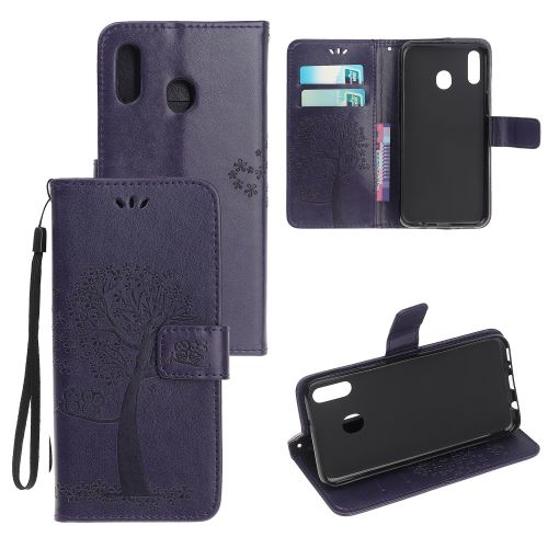 Etui en PU hibou des arbres violet foncé pour votre Samsung Galaxy M40