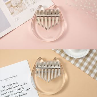 Muslady 17 touches Transparent Kalimba Pouce Piano Acrylique Materiel Mignon En Forme de Chat avec Sac de Transport Notes de Musique Autocollants Tuning Marteau Chiffon De Nettoyage Cadeau Musical Acc...