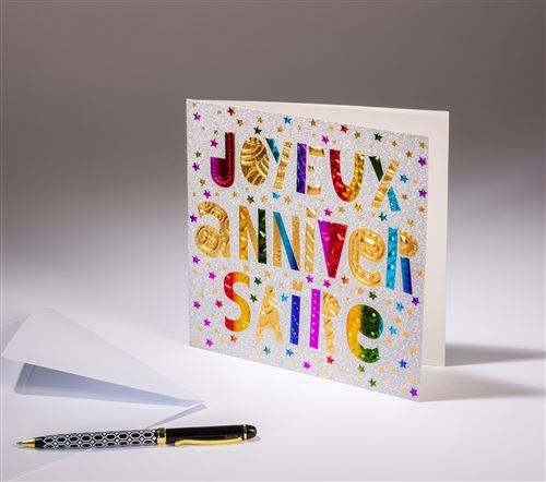 Carte Double Sparkle Joyeux Anniversaire Papier Paillette Argentee Dorures Arc En Ciel Et Or Carte De Vœux Achat Prix Fnac